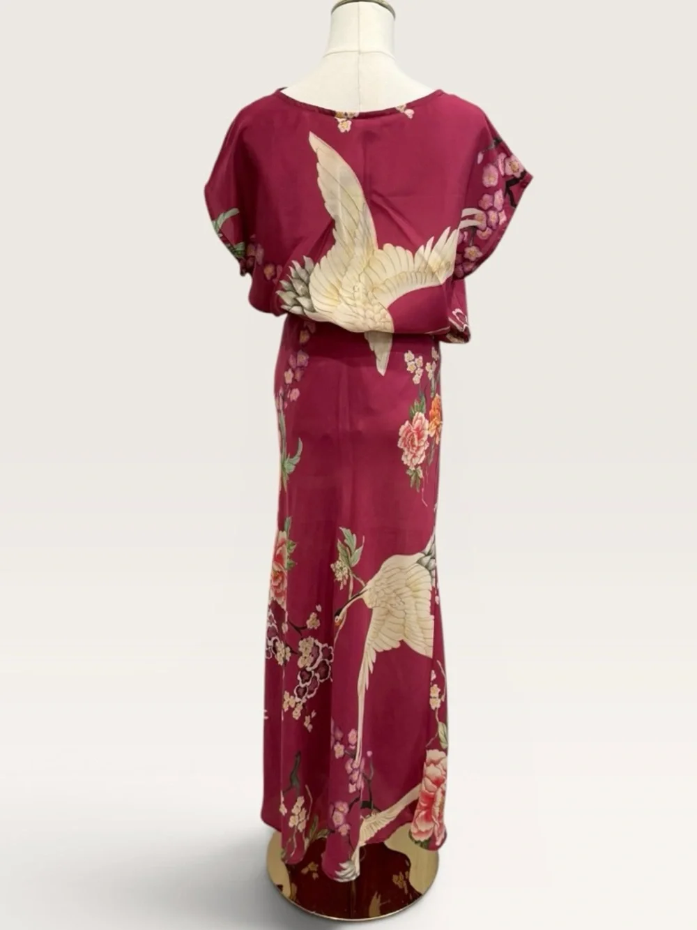 Bryn Walker NWT XXS Burgundy Silk Crane Floral Print Skirt & Top Set $360